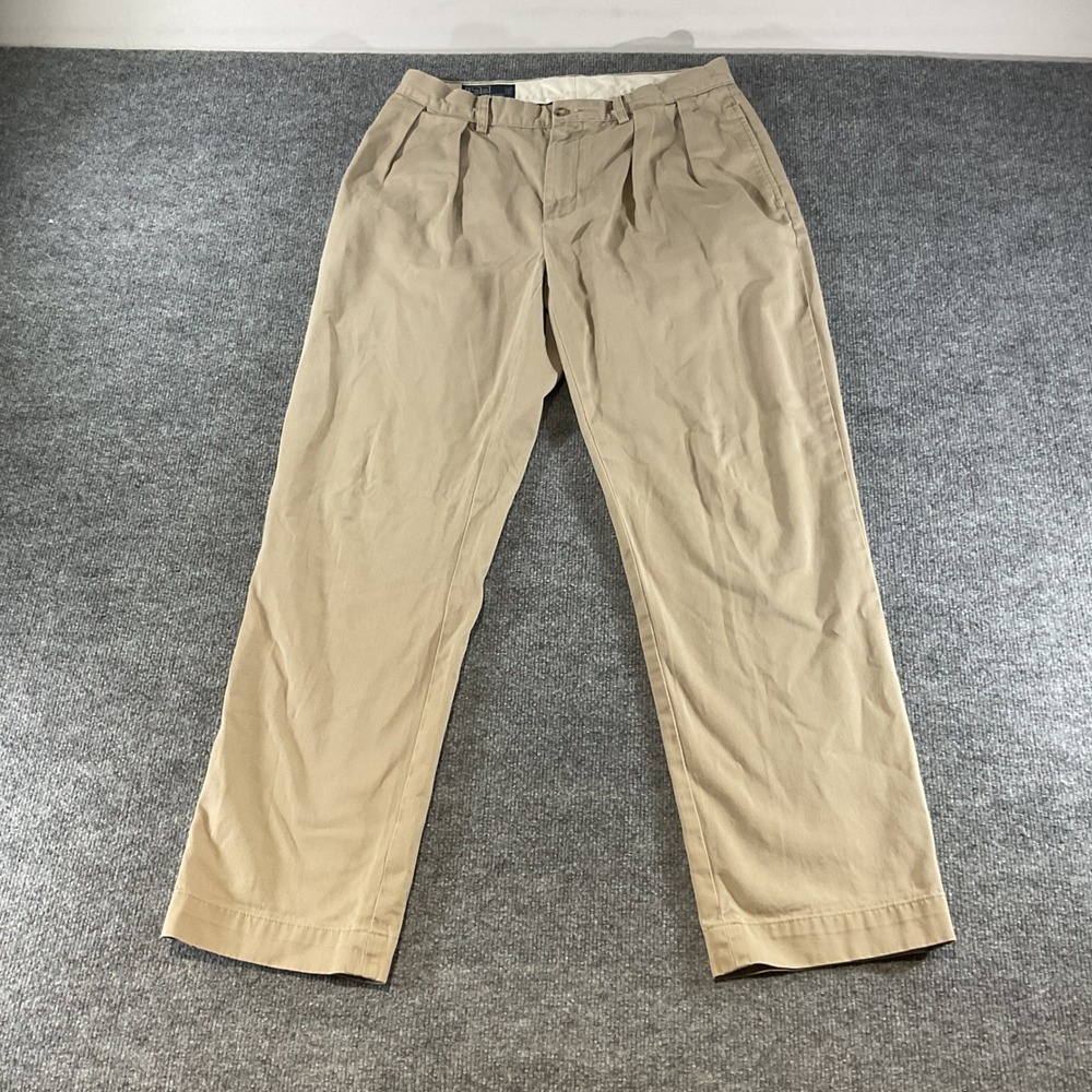 Polo Ralph Lauren Ethan Pant Mens 32x32 Tan Khaki Pleated Cotton Chino Trousers